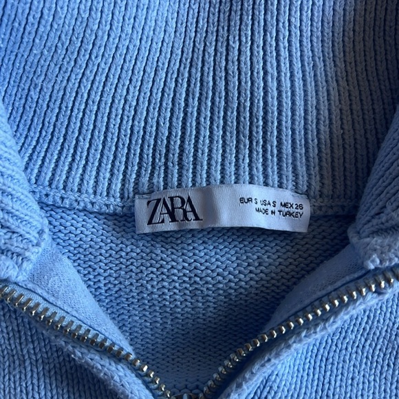 ZARA Knit Cropped Quarter Zip Sweater Blue Size Small - Picture 4 of 5